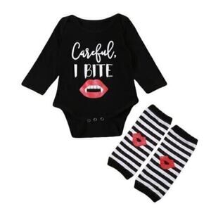 New “Careful I bite" baby graphic print romper 3-6 months